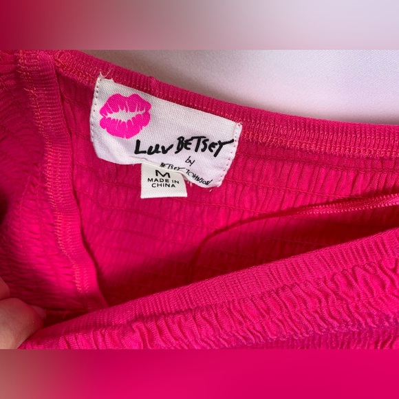 Luv Betsey by Betsey Johnson Fuchsia Smocked 3/4 Sleeve Top Med New - Picture 8 of 9
